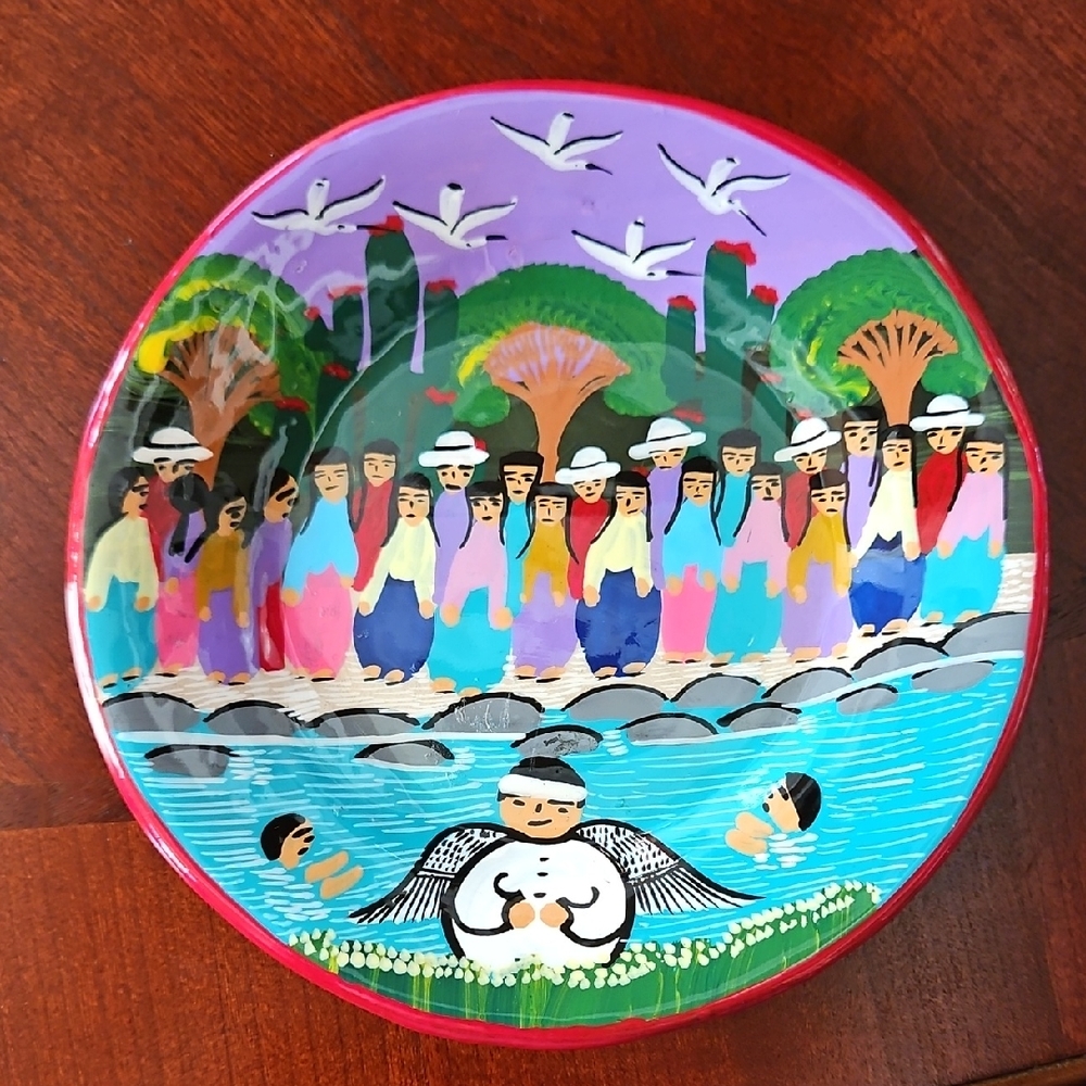 Beautiful Vibrant Handcrafted & Handpainted Folk Art Pottery Plate